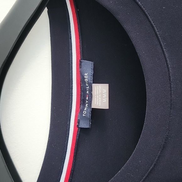 TOMMY HILFIGER Navy Top With Sheer Sleeve Detail Size Medium - Picture 2 of 7